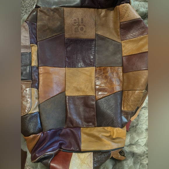 Handmade patchwork, genuine, leather duffel bag, one of a kind from Mexico - Picture 5 of 13